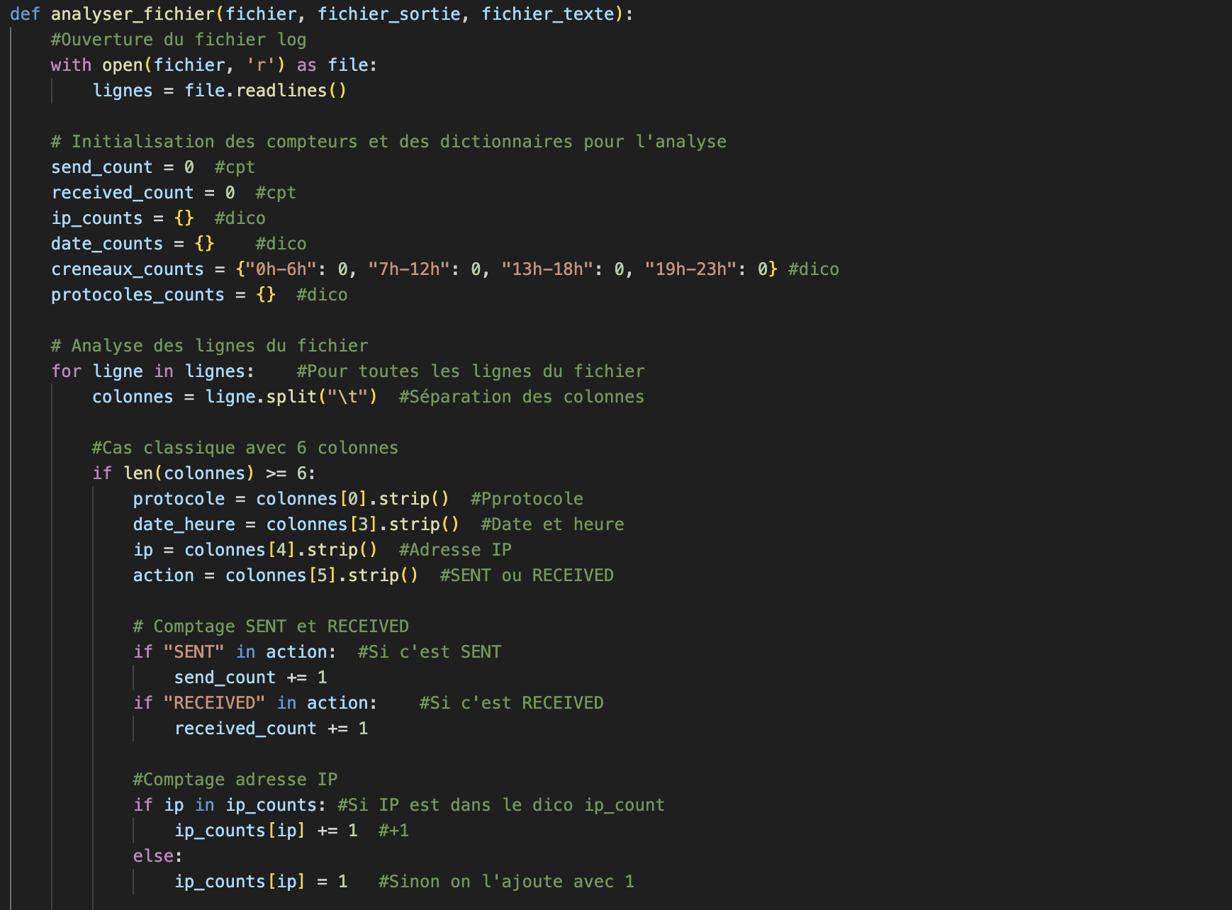 Extrait du script Python